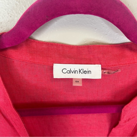 Calvin Klein XL/0X Women's Linen Vibrant Pink Coral Blouse Spring summer casual - Picture 3 of 11